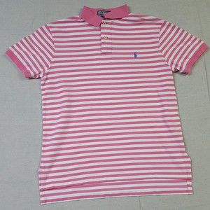 Polo Ralph Lauren Polo Shirt Mens Size L Short Sleeve Pink White Striped Cotton